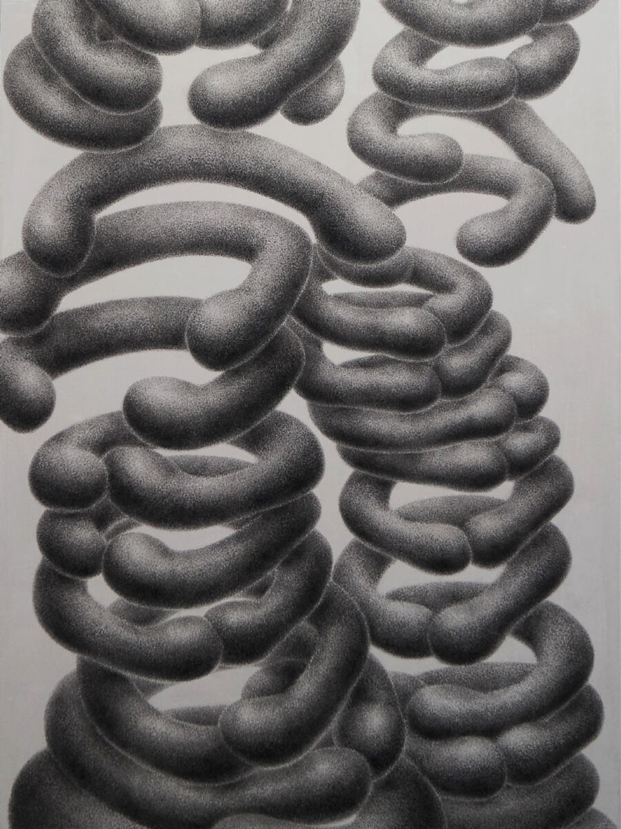 "Emergency Stairwell" 2023 Charcoal & oil on canvas 30" x 40"